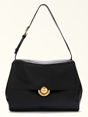 FURLA 🖤DOMUS🖤 NERO BLACK LEATHER FLAP TOP HANDLE SHOULDER BAG "S" 🌟NWT🌟
